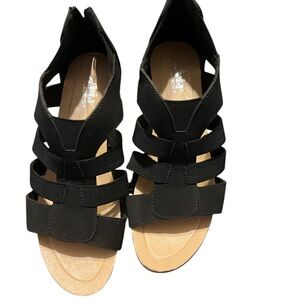 Black Strappy Sandals with Beige Sole